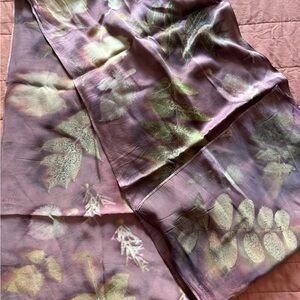 Handmade Floral Foliage Scarf in Purple and Green